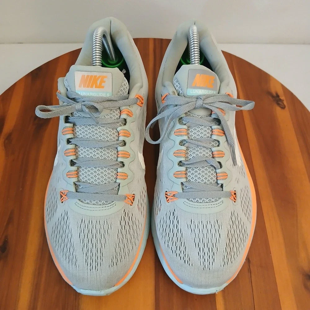 Nike LunarGlide+ 5 Womens 10 Teal Grey Orange Running Shoes Sneakers 599395-318